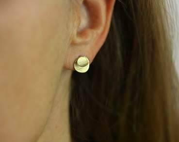 Brushed double disc stud earrings. 18k over sterling.